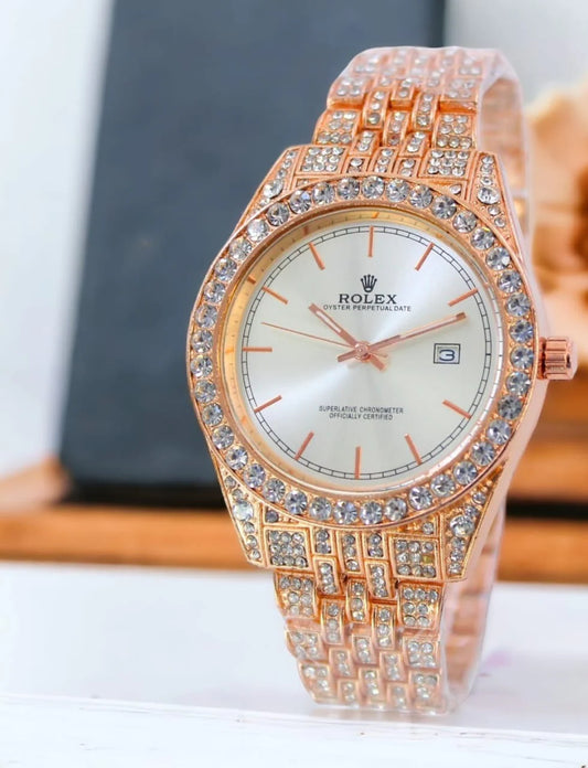 Rose Gold Rolex Unisex Iced Out Watch