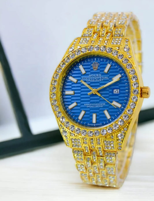 Golden Rolex Unisex Iced Out Watch